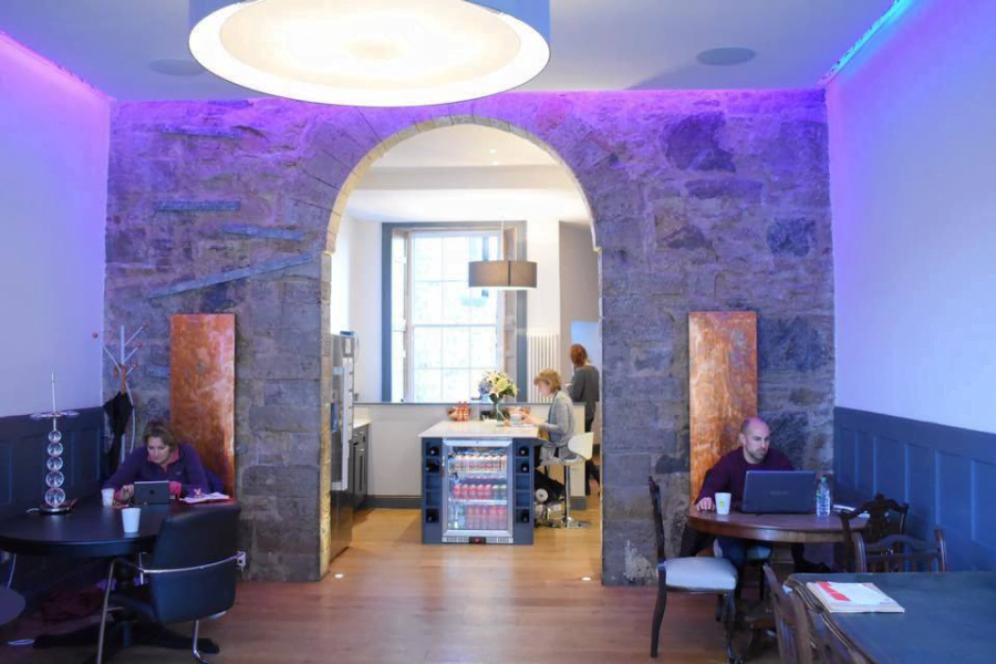 Business premises with stone wall